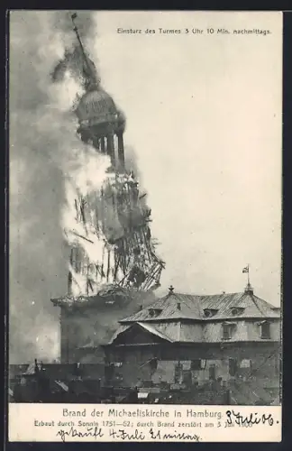 AK Hamburg-Neustadt, Brand der Michaeliskirche 3.7.1906, Einsturz des Turmes