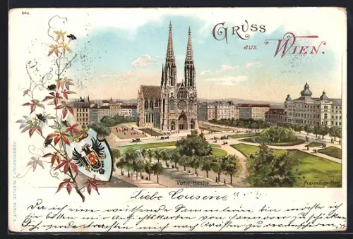 Lithographie Wien, Ansicht der Votivkirche