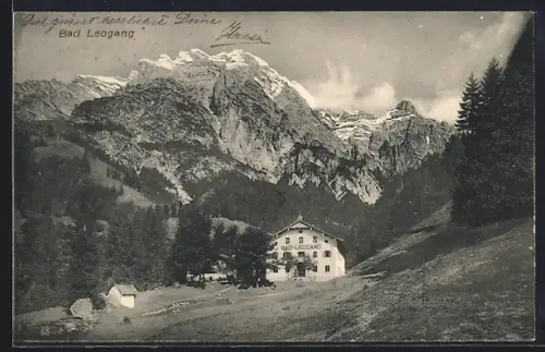 AK Bad Leogang, Hotel vor Gebirgsmassiv