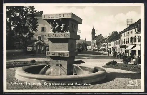 AK Leibnitz, Kriegerbrunnen und Hauptplatz, Geschäfte
