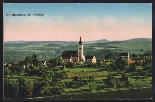 AK Frauenberg b. Leibnitz, Ortsansicht mit Kirche aus der Vogelschau