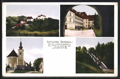 AK Leibnitz, Schloss Seggau, Kirche und Kreuzstation am Frauenberg