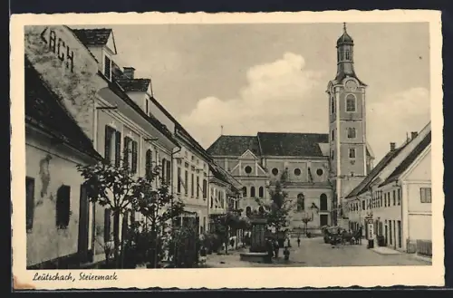 AK Leutschach /Stmk., Strassenpartie an der Kirche