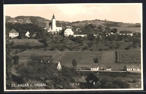 AK St. Andrä im Sausal, Ortsansicht mit Kirche aus der Vogelschau