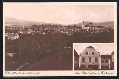 AK Pöllau, Gasthaus und Fleischhauerei Anton Ritter, Gesamtansicht aus der Vogelschau