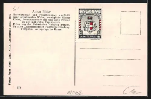 AK Pöllau, Gasthaus und Fleischhauerei Anton Ritter, Gesamtansicht aus der Vogelschau