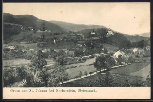 AK St. Johann b. Herberstein, Ortsansicht aus der Vogelschau