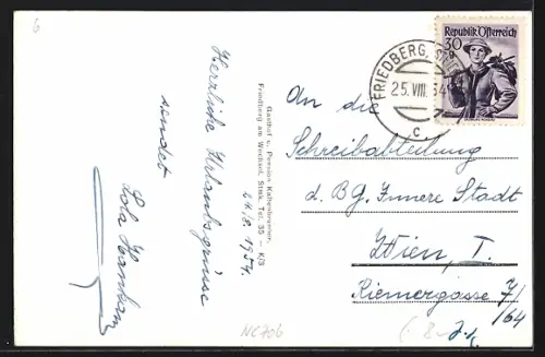 AK Friedberg a. Wechsel, Gasthof-Pension Kaltenbrunner, Innenansicht Speisesaal, Garten