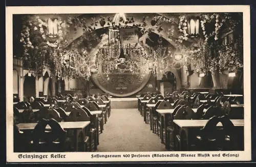AK Wien, Restaurant Wiener Rathauskeller, Etablissement Grinzinger Keller, Musiksaal