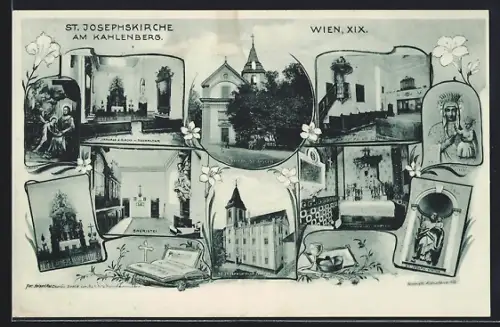 AK Wien XIX, Innen- und Aussenansichten der St. Josephskirche am Kahlenberg