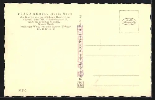AK Wien-Nussdorf, Gaststätte Heurigen, Hackhofergasse 12, Franz Schier Radio Wien