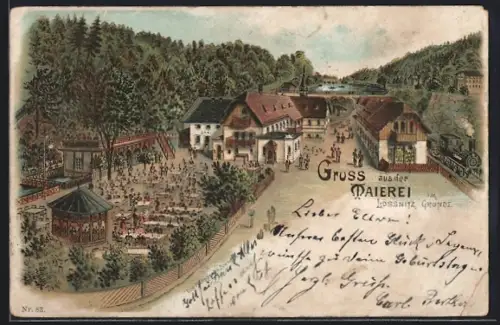 Lithographie Radebeul, Gasthaus Maierei im Lössnitz Grunde