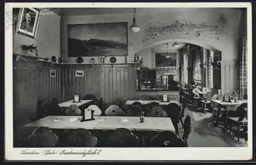 AK Landau /Pfalz, Gasthof Bratwurstglöck`l, Ecke König- und Str., Bes. Edmund Renner, Porträt