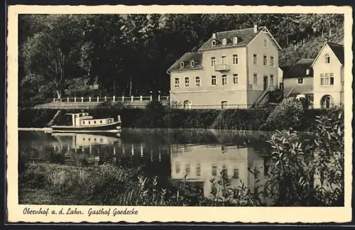 AK Obernhof / Lahn, Flusspartie am Gasthof Goedecke
