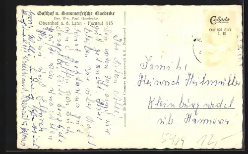 AK Obernhof / Lahn, Flusspartie am Gasthof Goedecke