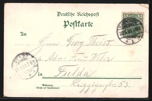 Lithographie Hannover, Georgstrasse, Stadtpanorama