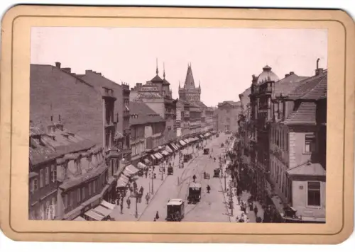 Fotografie Carl Bellmann, Prag, Ansicht Prag, Der Graben, Strassenansicht mit Pferdebahn