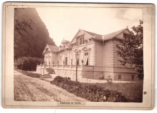 Fotografie Benedikt Lergetporer, Bad Veldens, Ansicht Stein in Krain, Curhaus, prächtiges Gebäude vor bewaldeter Kulisse