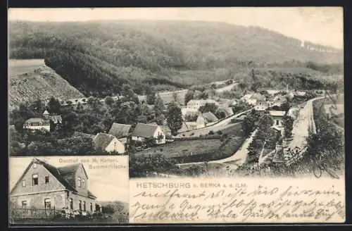 AK Hetschburg b. Berka a. d. Ilm, Gasthof von R. Ketterl, Teilansicht
