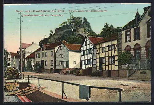 AK Heimbach in der Eifel, Hauptstrasse mit der Burgruine