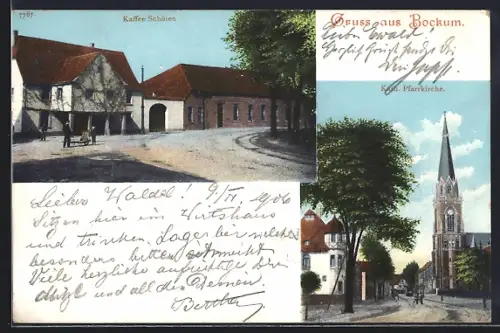 AK Bockum / Krefeld, Cafe Schüten, Kath. Pfarrkirche