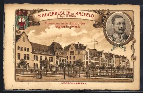 Lithographie Krefeld, Kaiserbesuch am 2. April 1906, Husaren-Kaserne