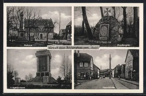 AK Ichtershausen i. Thür., Rathaus, Preussengrab, Kriegerdenkmal, Hauptstrasse