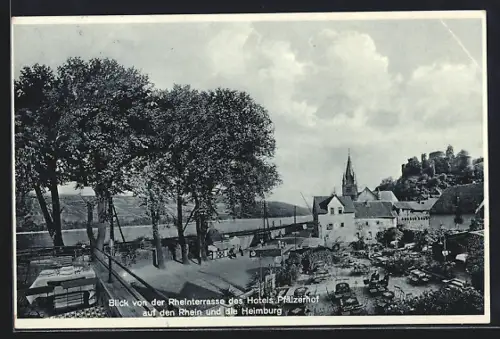 AK Niederheimbach a. Rh., Hotel-Restaurant-Pension Pfälzer Hof, Bes. Albert Puhlmann, Blick von der Rheinterrasse