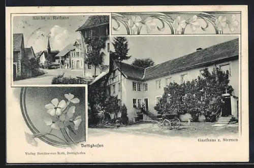 AK Dettighofen, Kirche & Rathaus, Gasthaus z. Sternen