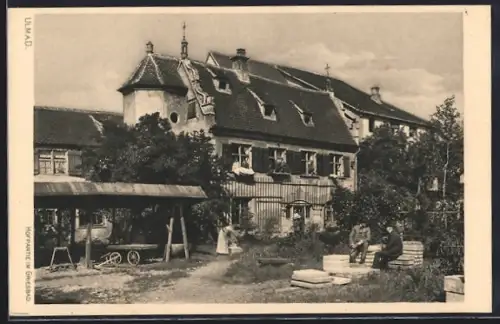 AK Ulm / Donau, Hof im Gasthaus Griesbad