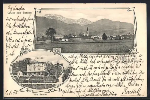 AK Bernau / Obb., Gasthof Villa Bernau, Ortsansicht mit Bergpanorama