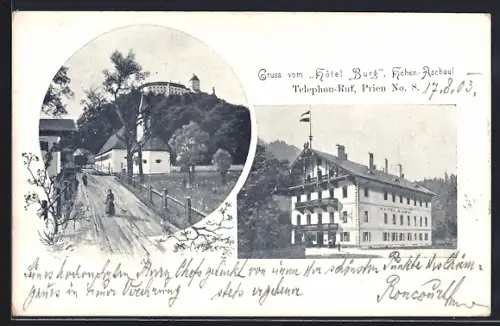AK Hohen-Aschau, Hotel Burg, Strassenpartie im Ort