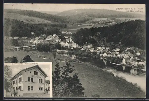 AK Etterzhausen a. d. Naab, Ortsansicht aus der Vogelschau, Restauration