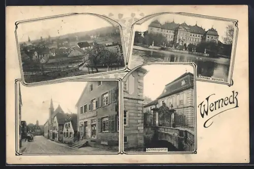 AK Werneck, Strassenpartie mit Geschäft, Schloss Werneck, Schlossportal