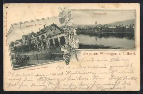AK Winningen a. d. Mosel, Gasthaus zum Schwan von F. Otto, Flusspartie am Ort
