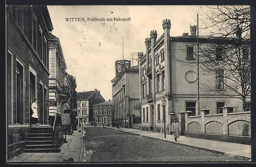 AK Witten, Poststrasse mit Paketpost