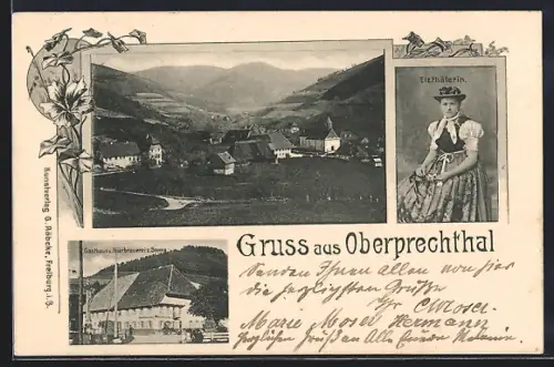 AK Oberprechthal, Gasthaus u. Bierbrauerei zur Sonne, Elzthälerin, Ortsansicht aus der Vogelschau