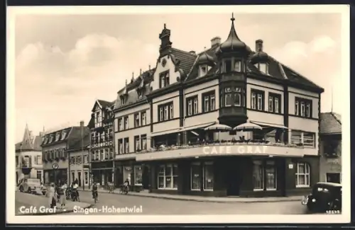 AK Singen-Hohentwiel, Cafe Graf an einer Strassenecke