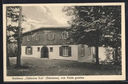 AK Buchfart, Gasthof-Waldhaus Güntsches Ruh Balsamine, vom Walde gesehen