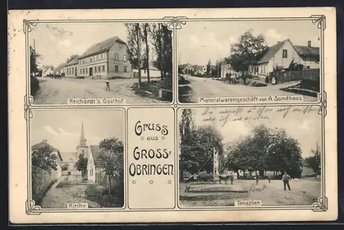 AK Grossobringen, Reichardt`s Gasthof, Geschäft von A. Sundhaus