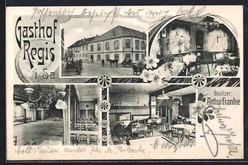 AK Regis i. Sa., Gasthof, Bes. Arthur Franke, Aussen- und Innenansichten