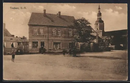 AK Treben /S.-A., Ortspartie mit Böttcherei von Max Zeidler