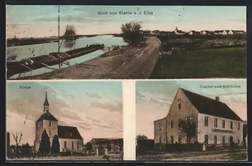 AK Stehla a. d. Elbe, Gasthof zum Schiffchen, Kirche