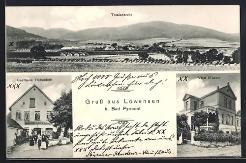 AK Löwensen b. Bad Pyrmont, Gasthaus Habenicht, Villa Müssel, Totalansicht