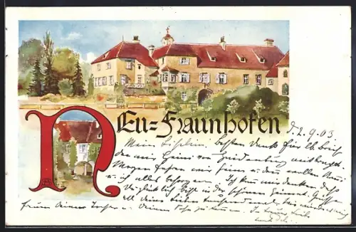 Künstler-AK Neu-Fraunhofen, Schloss-Gut mit Anlagen