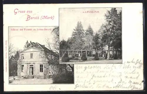 AK Baruth /Mark, Schloss d. Fürsten zu Solms-Baruth, Fürstl. Park