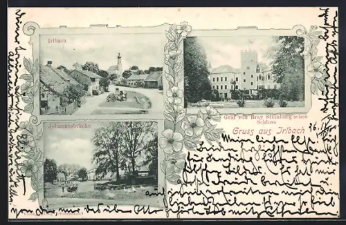 AK Irlbach / Donau, Graf von Bray Steinburgsches Schloss, Johannesbrücke, Ortsansicht