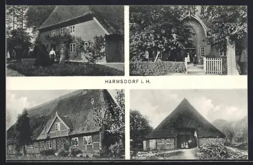 AK Harmsdorf / Holstein, Häuser mit Reetdächern