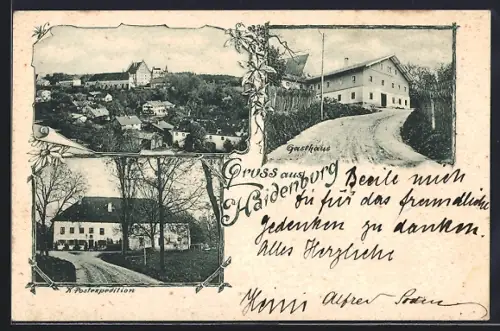 AK Haidenburg, Gasthaus, K. Postexpedition, Ortsansicht