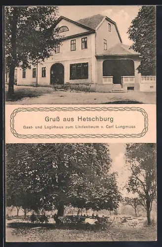AK Hetschburg, Gasthaus zum Lindenbaum v. Carl Lungmuss, Sitzgelegenheiten im Freien